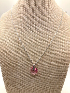 Pink Heart Crystal Rhodium Overlay 18" Necklace Made with SWAROVSKI Elements